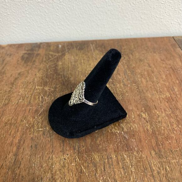 925 Sterling Silver etched filigree swirl ring Vintage Retro 1970s 1980s Size 7 - Picture 3 of 8